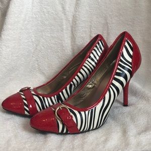 Zebra Print Heels w/ Red Accent